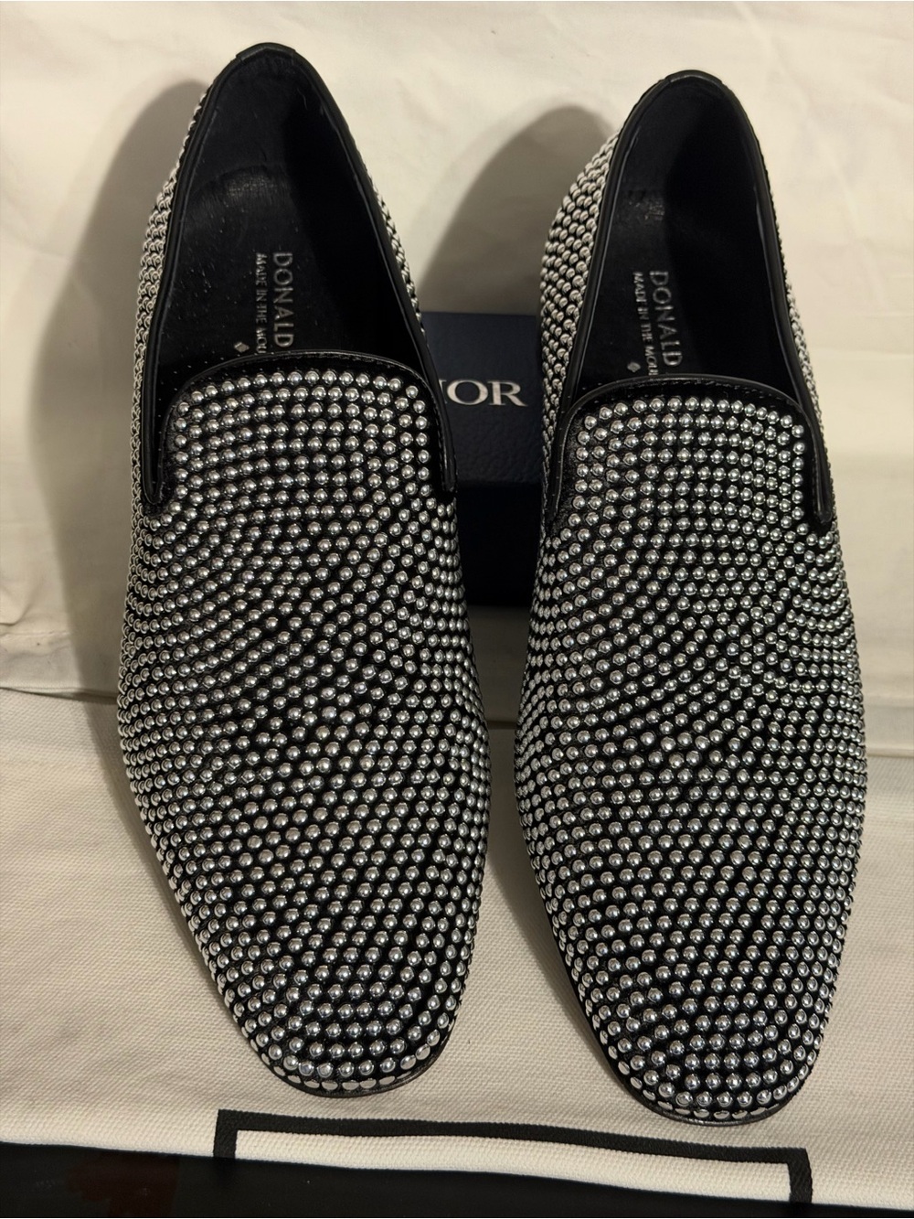 Donald J. Pliner Black and Silver Studded Slip-On Loafers